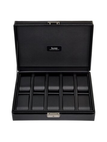 Uhrenetui für 10 Uhren black exclusive / schwarz (Leder)