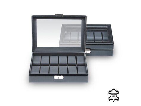 Uhrenetui für 12 Uhren black exclusive / schwarz (Leder)