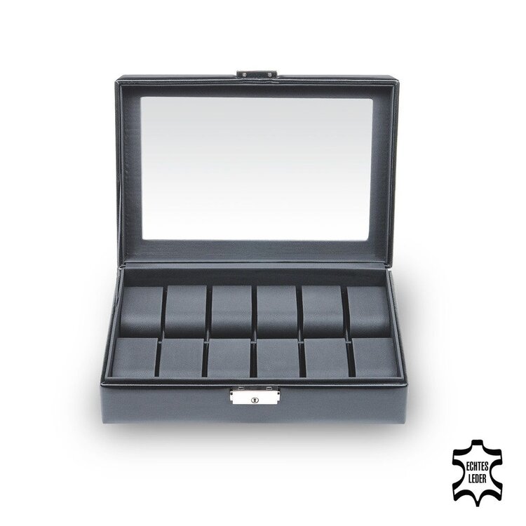 Uhrenetui für 12 Uhren black exclusive / schwarz (Leder)