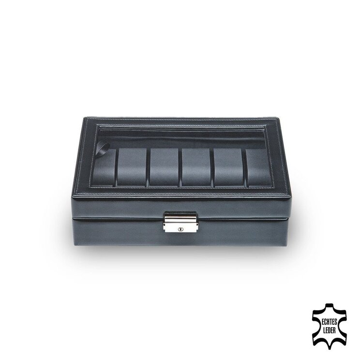Uhrenetui für 12 Uhren black exclusive / schwarz (Leder)