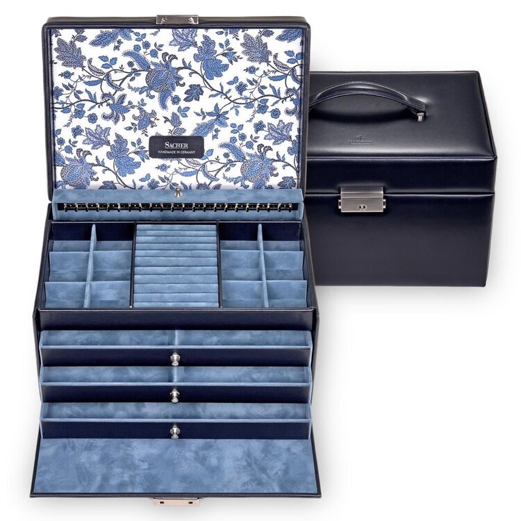Schmuckkasten Jasmin florage / navy (Leder)