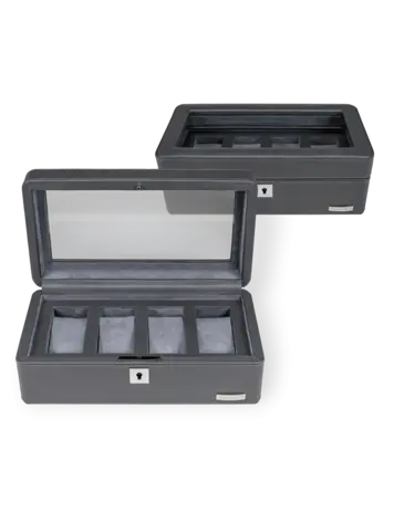 Windrose Uhrenbox  für 4 Uhren 4 Uhren Tempora / grau (Recyceltes Leder)