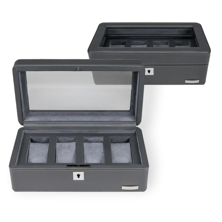 Windrose Uhrebox  für 4 Uhren 4 Uhren Tempora / grau (Recyceltes Leder)