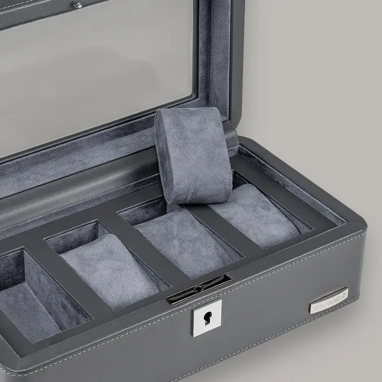 Windrose Uhrebox  für 4 Uhren 4 Uhren Tempora / grau (Recyceltes Leder)