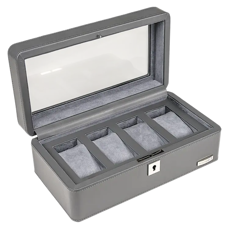 Windrose Uhrebox  für 4 Uhren 4 Uhren Tempora / grau (Recyceltes Leder)