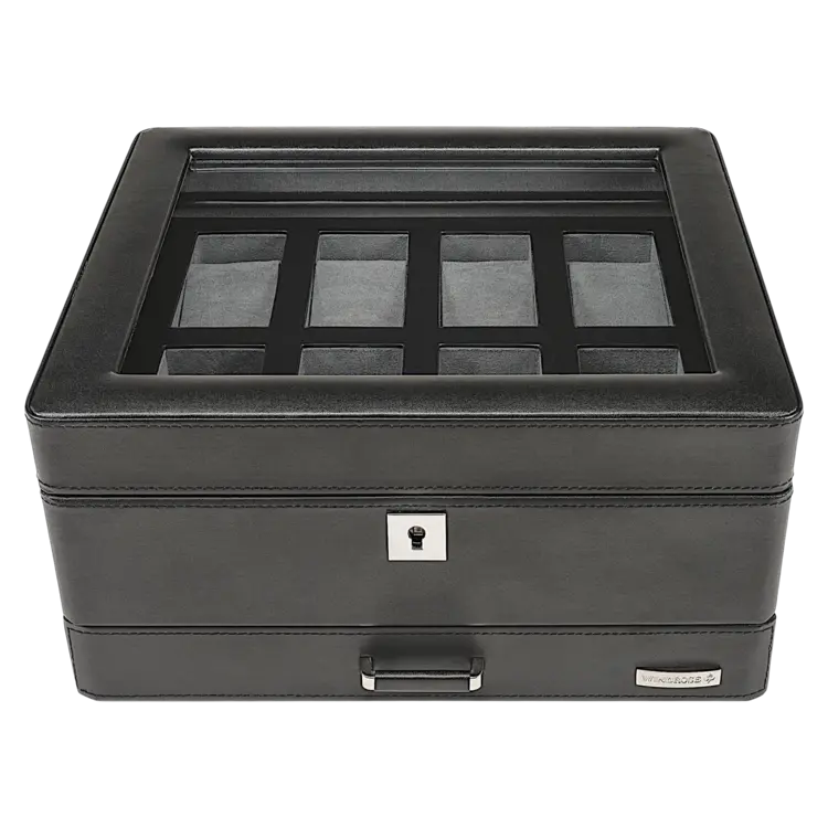 Windrose Uhrenbox  für 8 Uhren 8 Uhren Tempora / schwarz (Recyceltes Leder)