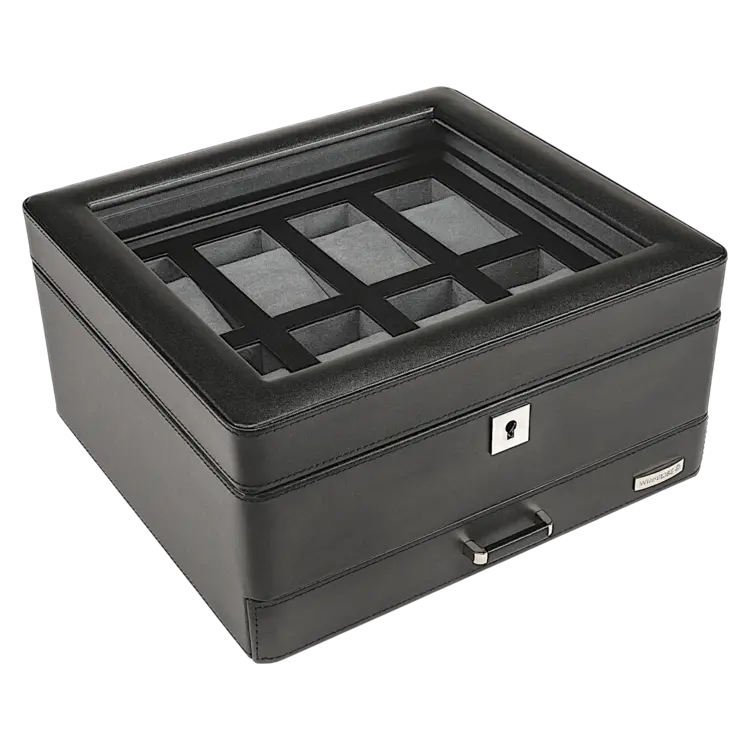 Windrose Uhrenbox  für 8 Uhren 8 Uhren Tempora / schwarz (Recyceltes Leder)