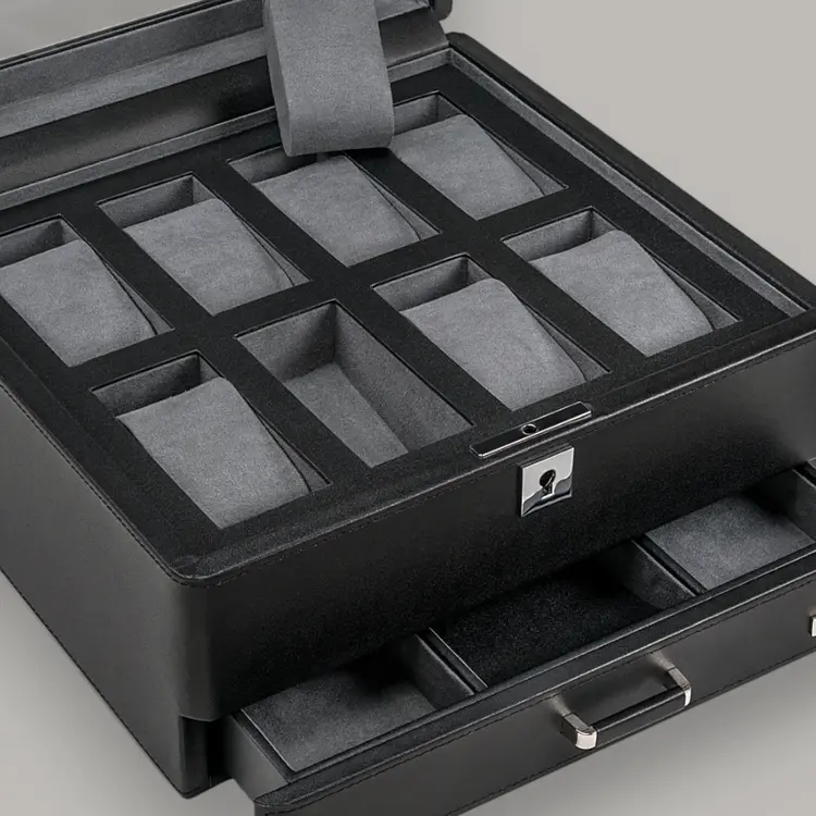 Windrose Uhrenbox  für 8 Uhren 8 Uhren Tempora / schwarz (Recyceltes Leder)