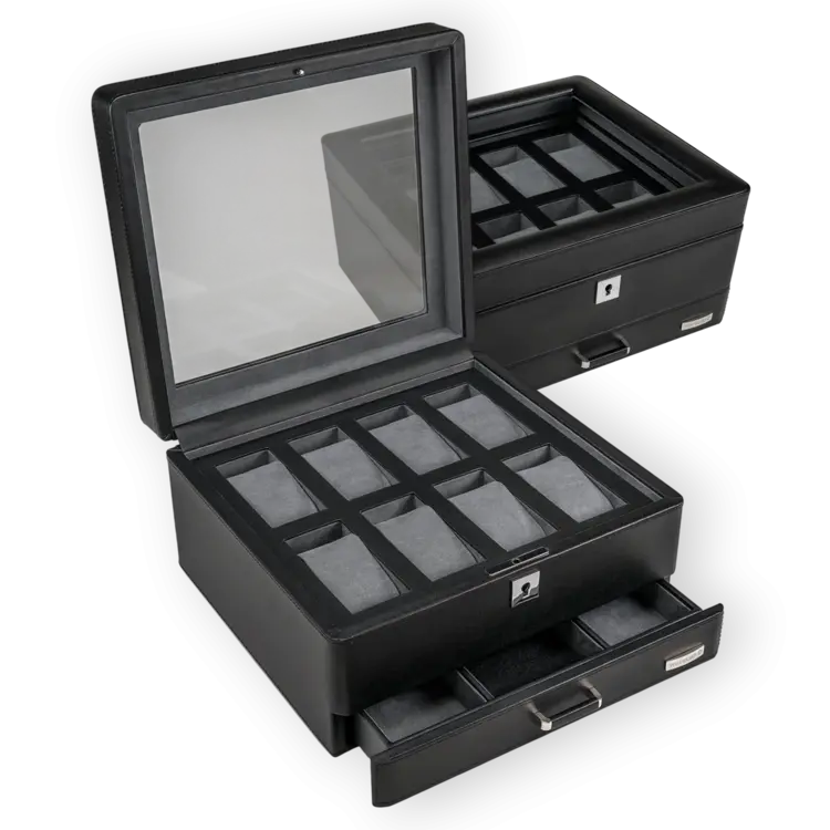Windrose Uhrenbox  für 8 Uhren 8 Uhren Tempora / schwarz (Recyceltes Leder)