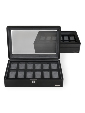 Windrose Uhrenbox  für 12 Uhren 12 Uhren Tempora / schwarz (Recyceltes Leder)