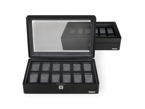 Windrose Uhrenbox  für 12 Uhren 12 Uhren Tempora / schwarz (Recyceltes Leder)