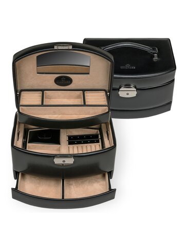 Automatik-Schmuckkoffer mit Reiseeinsatz Merino / schwarz Kollektion: Merino | Farbe: schwarz