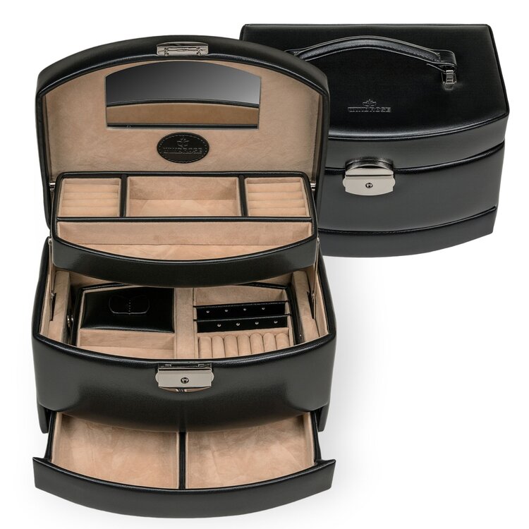 Automatik-Schmuckkoffer mit Reiseeinsatz Merino / schwarz Kollektion: Merino | Farbe: schwarz