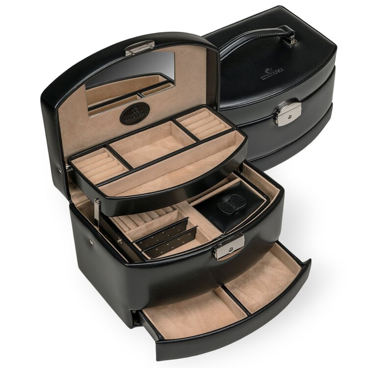 Automatik-Schmuckkoffer mit Reiseeinsatz Merino / schwarz Kollektion: Merino | Farbe: schwarz