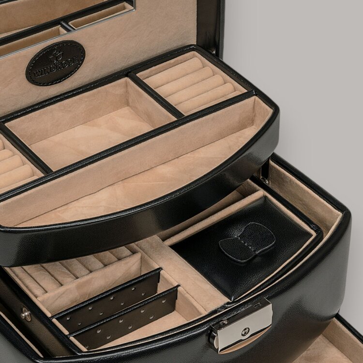 Automatik-Schmuckkoffer mit Reiseeinsatz Merino / schwarz Kollektion: Merino | Farbe: schwarz