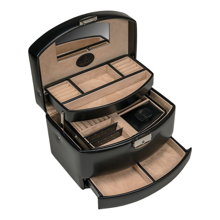 Automatik-Schmuckkoffer mit Reiseeinsatz Merino / schwarz Kollektion: Merino | Farbe: schwarz