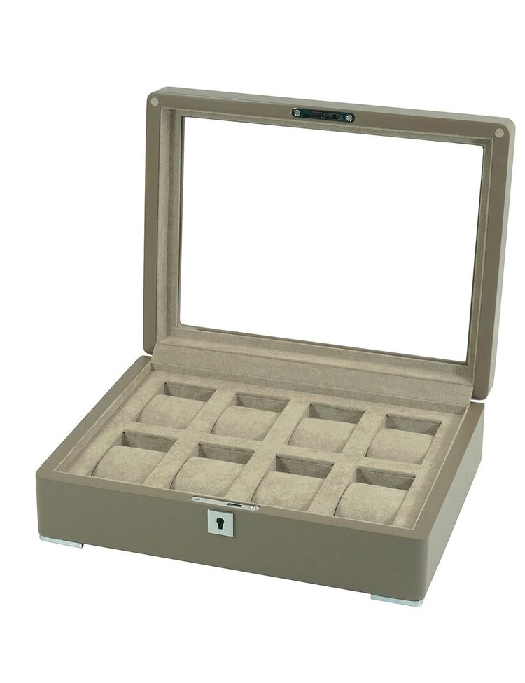 Chronoguard Switzerland  Luxus Uhrenbox braun für 8 Uhren mit beigem Samt