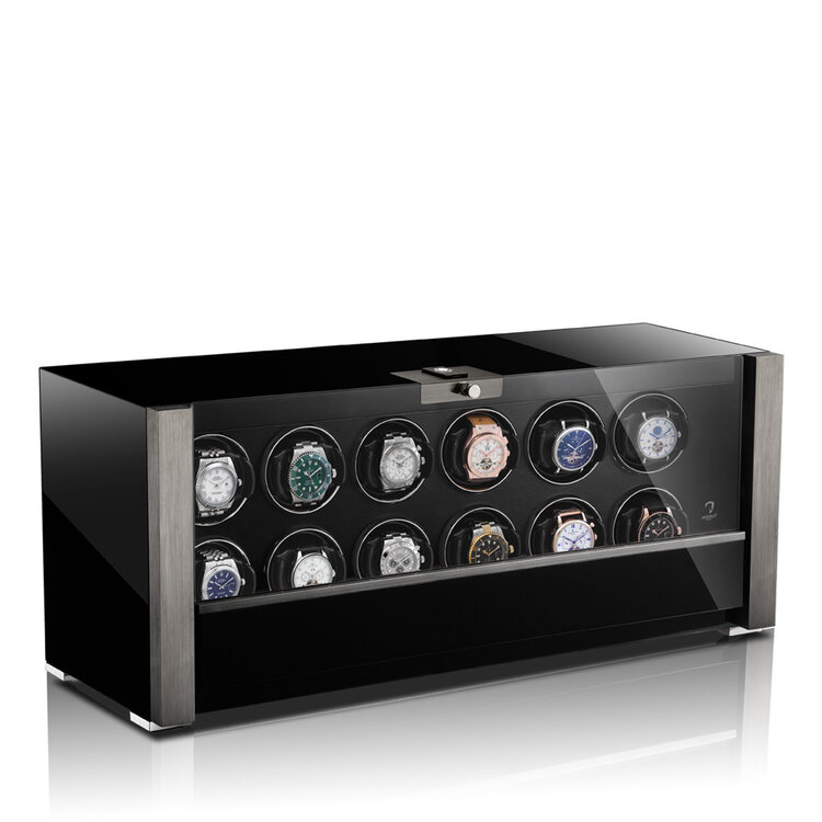 Modalo VICTORY Uhrenbeweger 12 Uhren schwarz silber