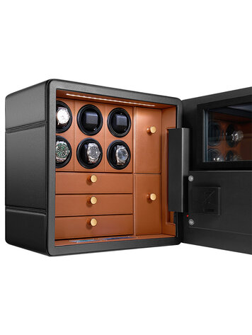 Chronoguard  Uhrenbeweger Safe Elite V6 für 6 Automatikuhren schwarz/braun