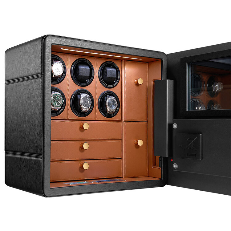 Chronoguard Uhrenbeweger  Uhrenbeweger Safe Elite V6 für 6 Automatikuhren schwarz/braun