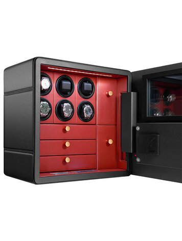 Chronoguard Switzerland Uhrenbeweger Safe Elite V6 für 6 Uhren schwarz/rot
