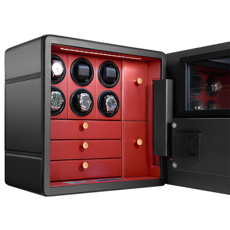 Chronoguard Uhrenbeweger Uhrenbeweger Safe Elite V12 für 6 Automatikuhren schwarz/rot