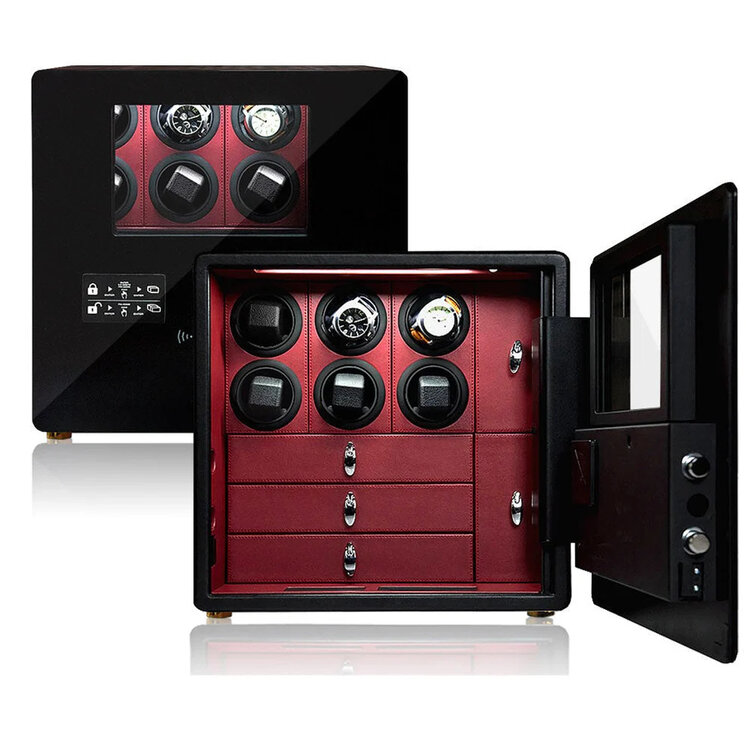 Chronoguard Uhrenbeweger Uhrenbeweger Safe Elite V12 für 6 Automatikuhren schwarz/rot