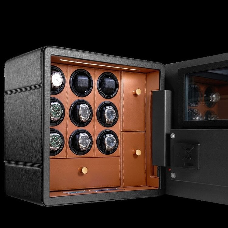 Chronoguard Uhrenbeweger Uhrenbeweger Safe Elite V9 für 9 Automatikuhren schwarz/braun