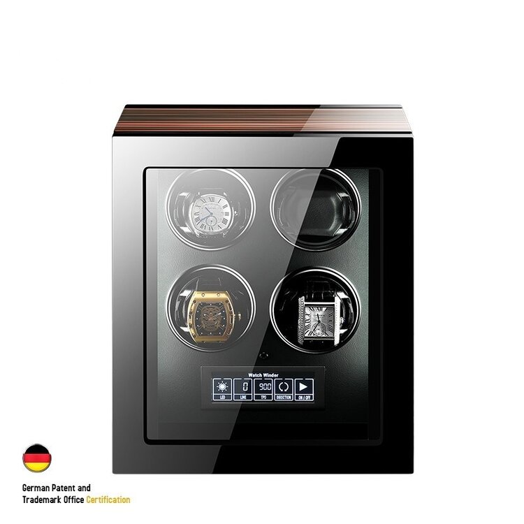 Chronoguard Uhrenbeweger Uhrenbeweger für 4 Automatikuhren – Ebenholz, Touchscreen, leise, TPD einstellbar | Premium