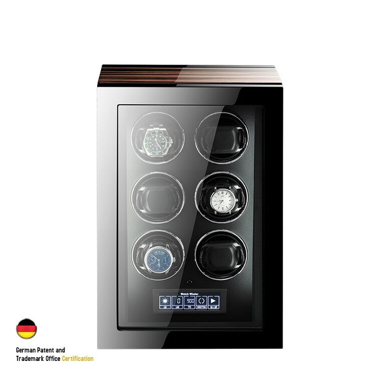 Chronoguard Uhrenbeweger Uhrenbeweger für 6 Automatikuhren – Ebenholz, Touchscreen, leise, TPD einstellbar | Premium