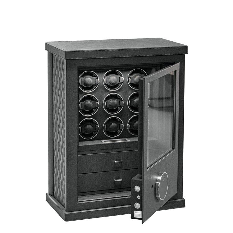 Chronoguard Uhrenbeweger Venezia — Uhrenbeweger 9 Uhren | Fingerprint | 2 Schubladen | Schwarz