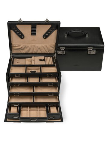 Windrose Schmuck-/Uhrenkoffer mit Einsatz (als seperates Etui verwendbar) Ambiance / schwarz (Leder)
