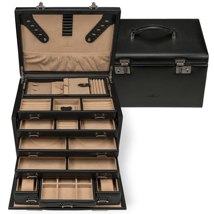 Windrose  Schmuck-/Uhrenkoffer mit Einsatz (als seperates Etui verwendbar) Ambiance / schwarz (Leder)