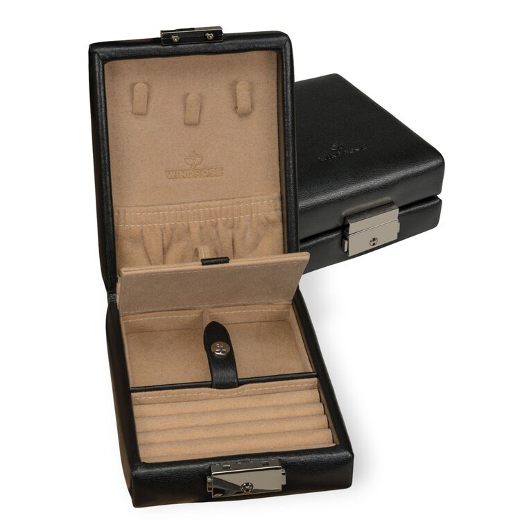 Windrose  Schmuck-/Uhrenkoffer mit Einsatz (als seperates Etui verwendbar) Ambiance / schwarz (Leder)