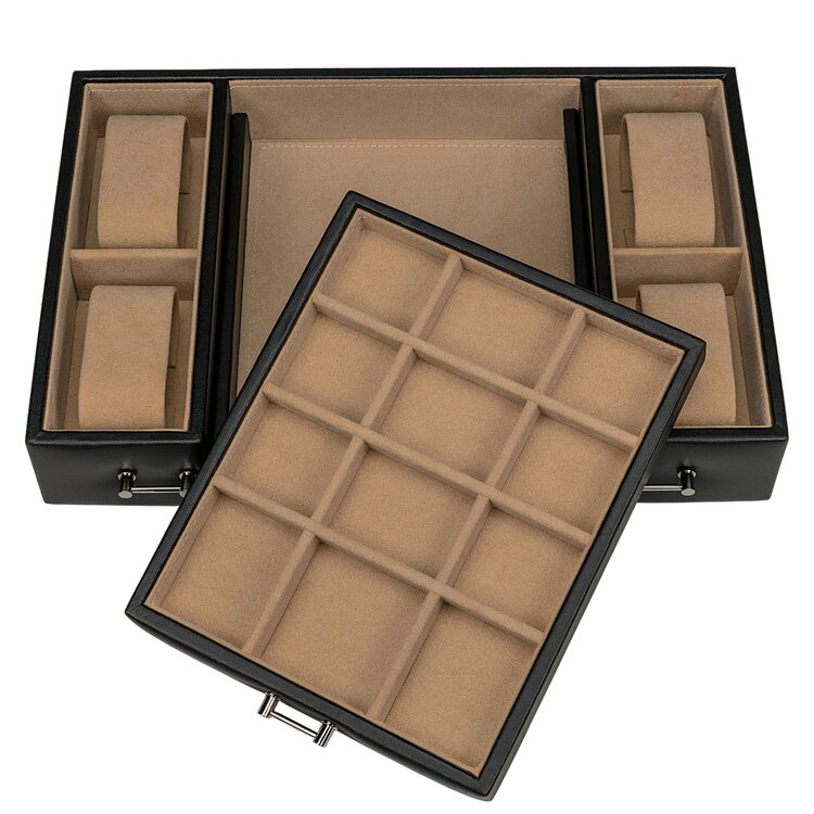 Windrose  Schmuck-/Uhrenkoffer mit Einsatz (als seperates Etui verwendbar) Ambiance / schwarz (Leder)