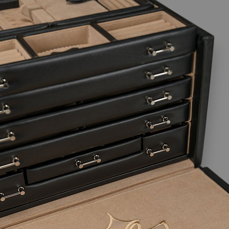 Windrose  Schmuck-/Uhrenkoffer mit Einsatz (als seperates Etui verwendbar) Ambiance / schwarz (Leder)