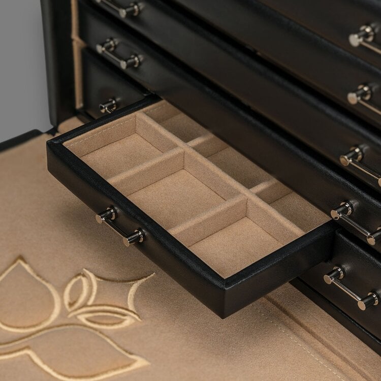 Windrose  Schmuck-/Uhrenkoffer mit Einsatz (als seperates Etui verwendbar) Ambiance / schwarz (Leder)