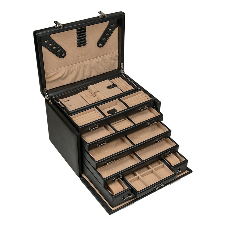 Windrose  Schmuck-/Uhrenkoffer mit Einsatz (als seperates Etui verwendbar) Ambiance / schwarz (Leder)