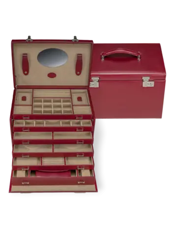 Windrose Schmuckkoffer XXL mit integrierter Schmucktasche Merino / rot