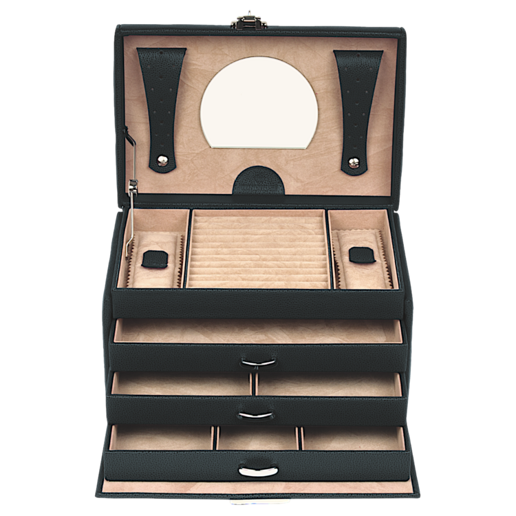 Windrose  Schmuckkoffer Beluga / schwarz (Leder) Kollektion: Beluga | Farbe: schwarz