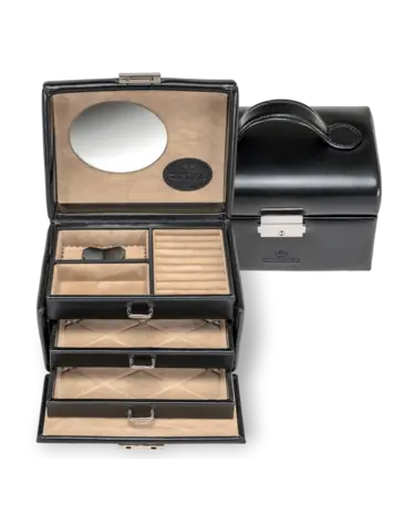 Windrose kleiner Schmuckkoffer Merino / schwarz