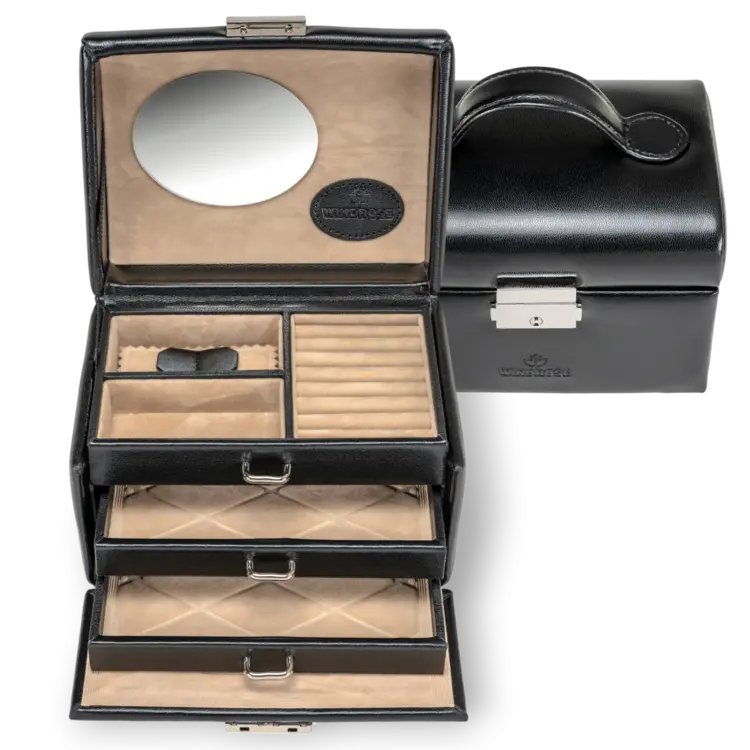 Windrose kleiner Schmuckkoffer Merino / schwarz