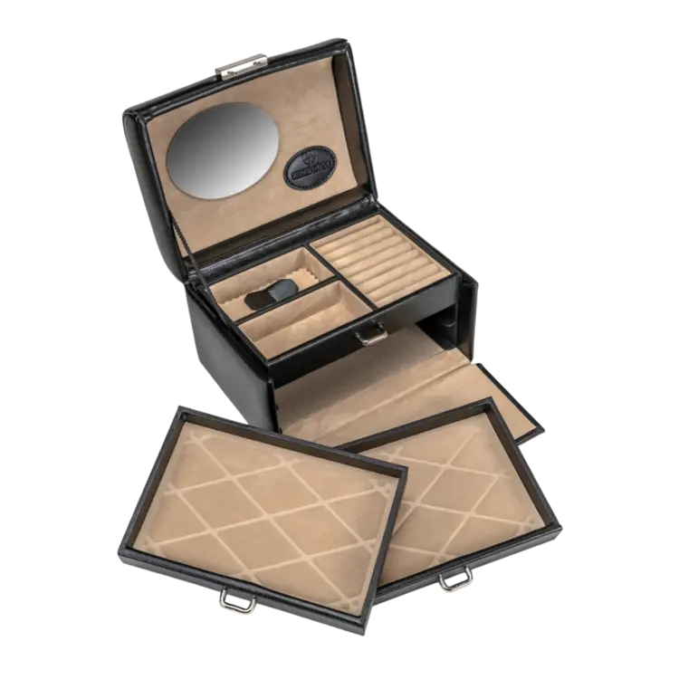 Windrose kleiner Schmuckkoffer Merino / schwarz