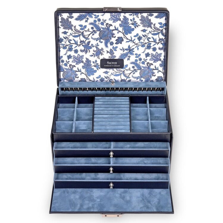Sacher Schmuckkasten Jasmin florage / navy (Leder)