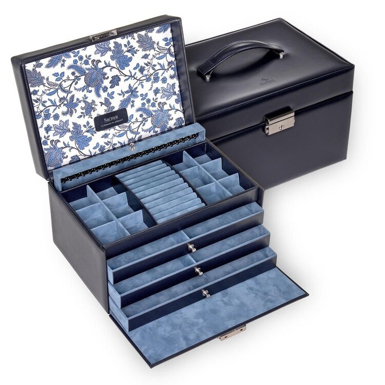 Sacher Schmuckkasten Jasmin florage / navy (Leder)