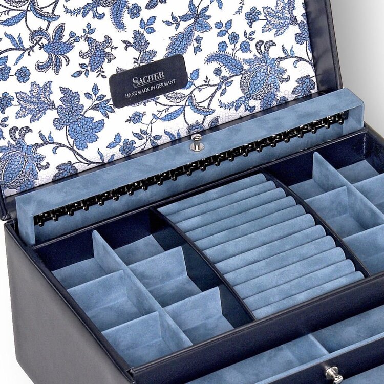 Sacher Schmuckkasten Jasmin florage / navy (Leder)