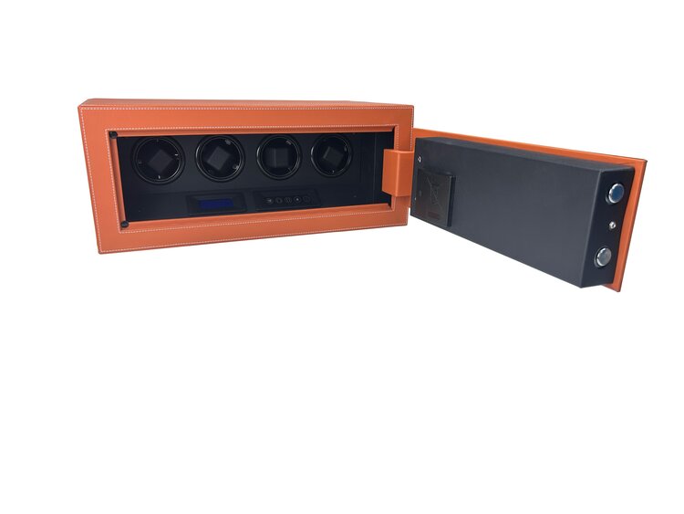 Chronoguard Switzerland  Goliath 4 er Uhrenbeweger Tresor orange Fingerprint