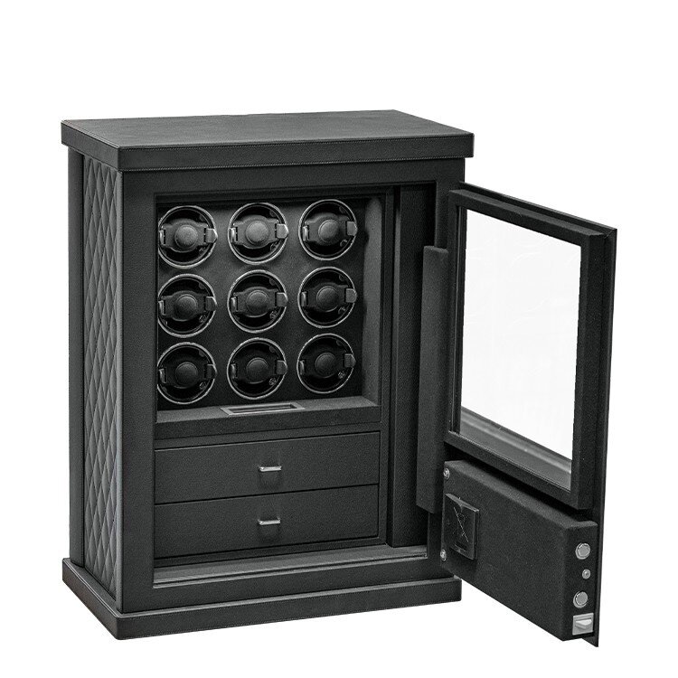 Chronoguard Uhrenbeweger Venezia — Uhrenbeweger 6 Uhren | Fingerprint | 3 Schubladen | Schwarz