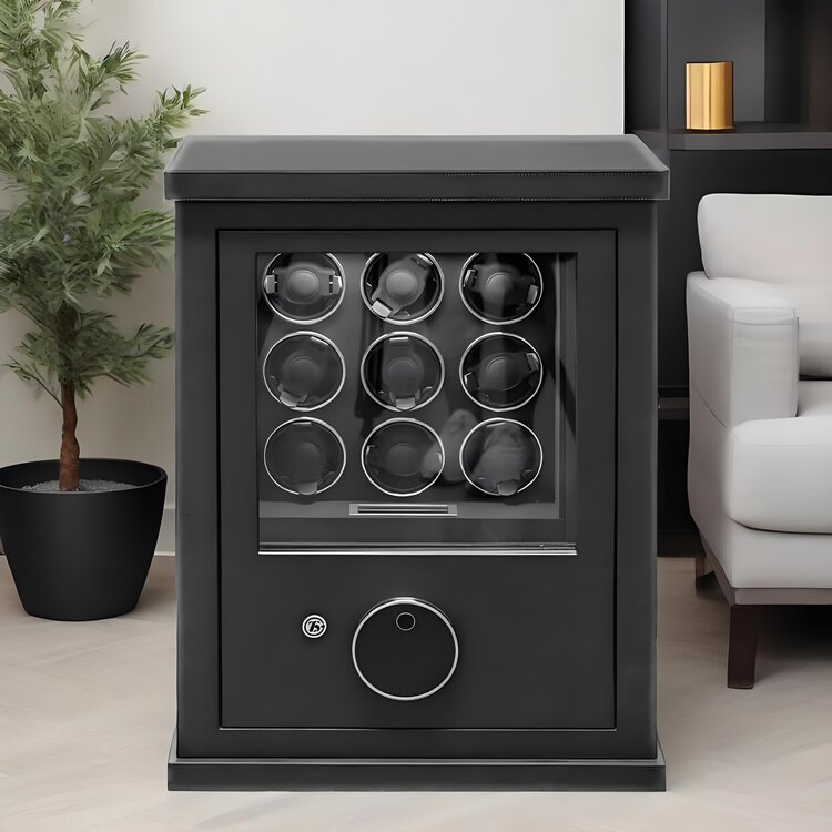 Chronoguard Uhrenbeweger Venezia — Uhrenbeweger 6 Uhren | Fingerprint | 3 Schubladen | Schwarz