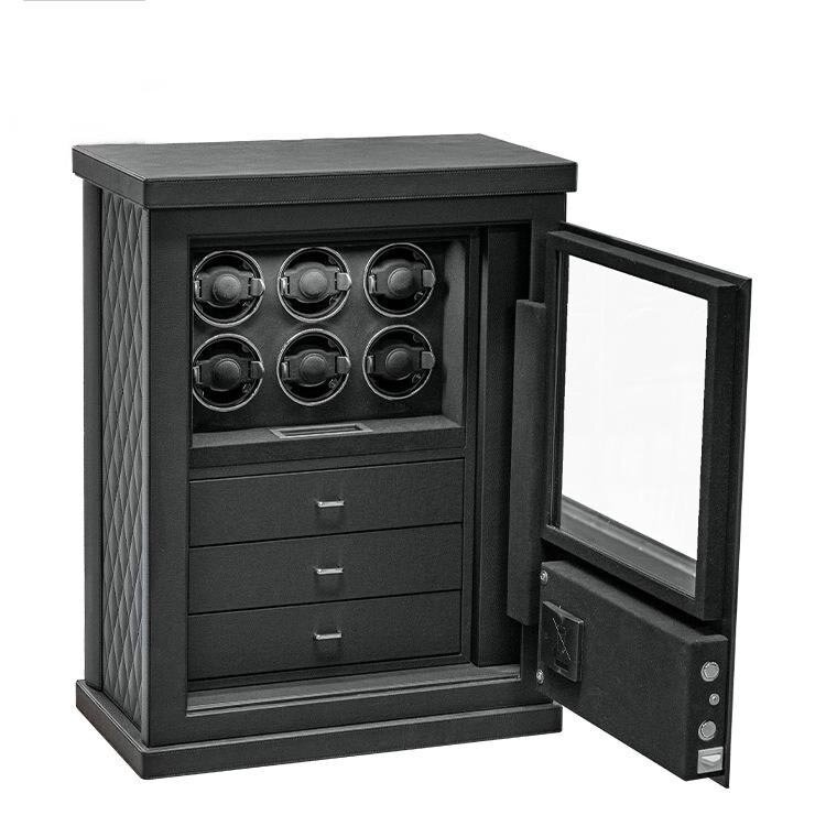 Chronoguard Uhrenbeweger Venezia — Uhrenbeweger 6 Uhren | Fingerprint | 3 Schubladen | Schwarz